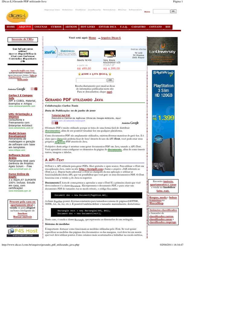Gerando PDF com Java e iText | PDF | Classe (programação de ...