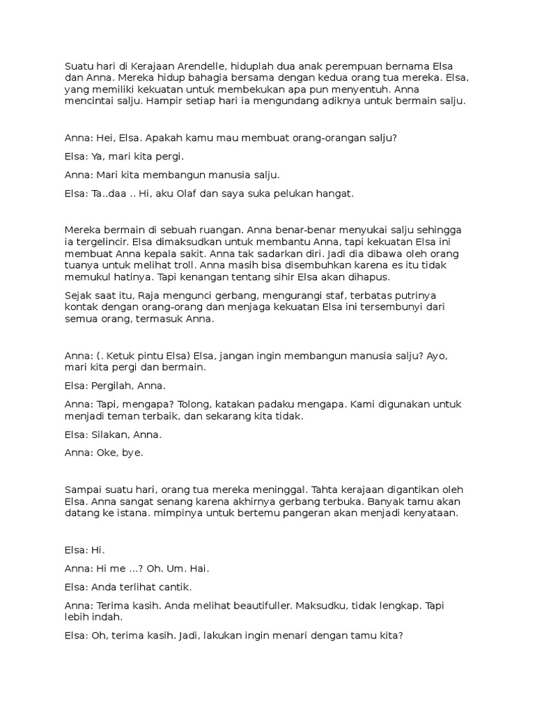 Teks Drama Frozen  Dalam Bahasa  Indonesia  Terkait Teks