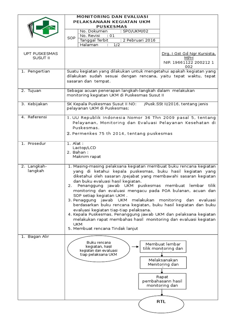 4.2.4.3&4 SOP Monitoring Dan Evaluasi Pelaksanaan Kegiatan UKM | PDF