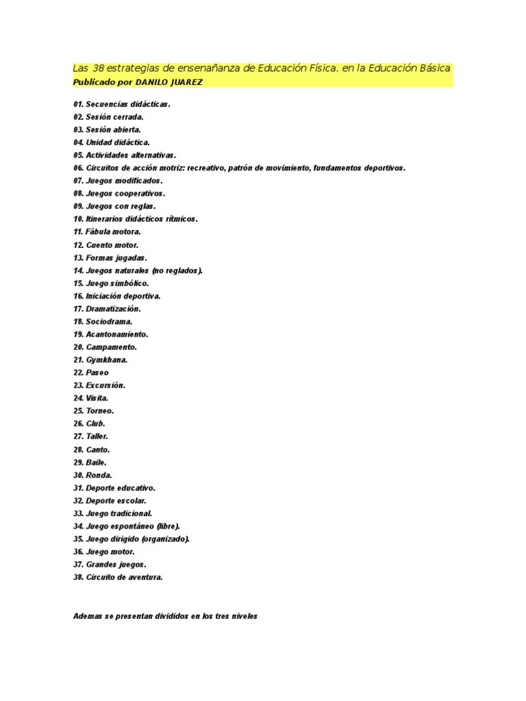 Las 38 Estrategias De Ensenañanza De Educación Física Pdf