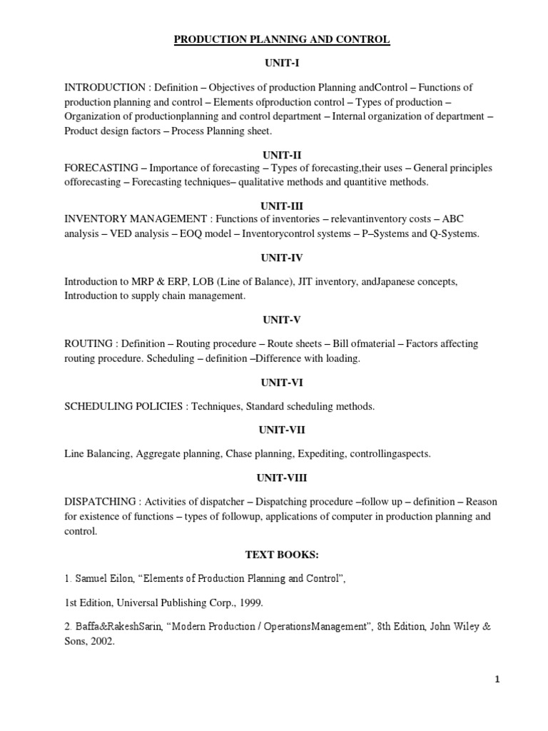 Production Planning and Control Overview | PDF | Forecasting | Inventory