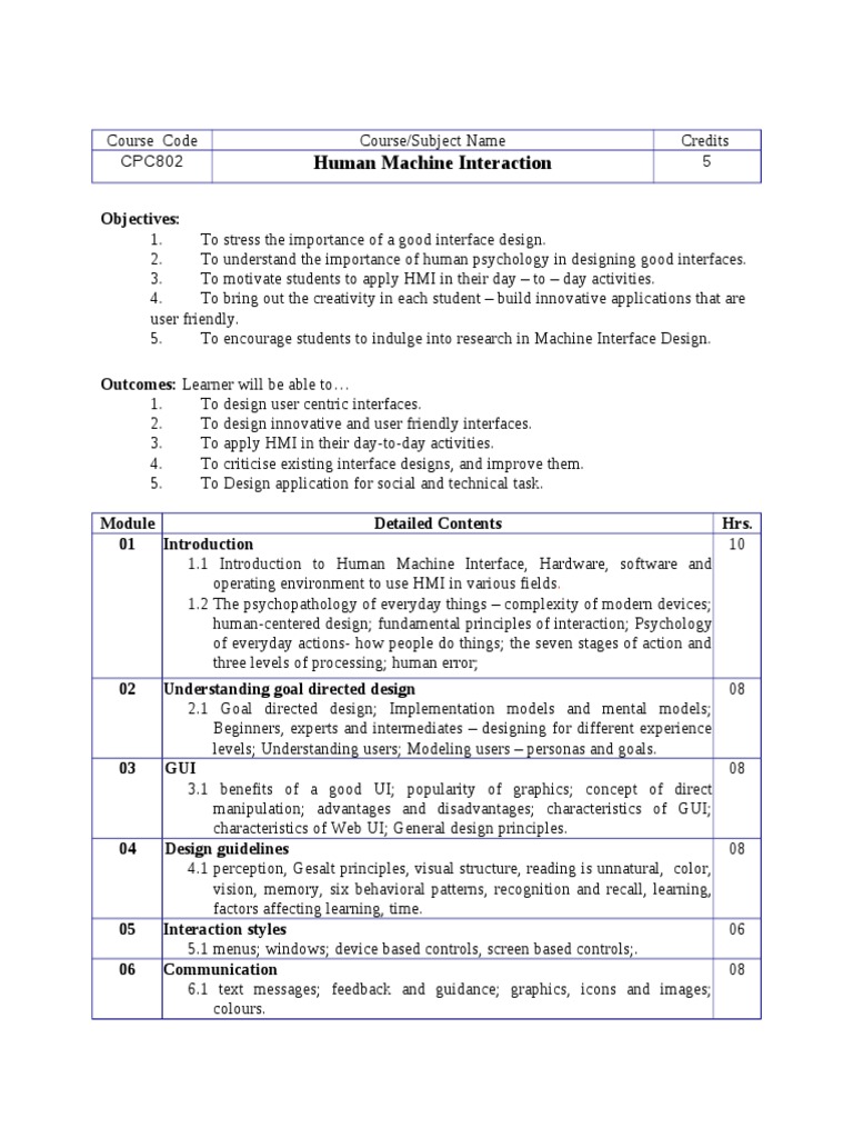 Human Machine Interaction Course Overview | PDF