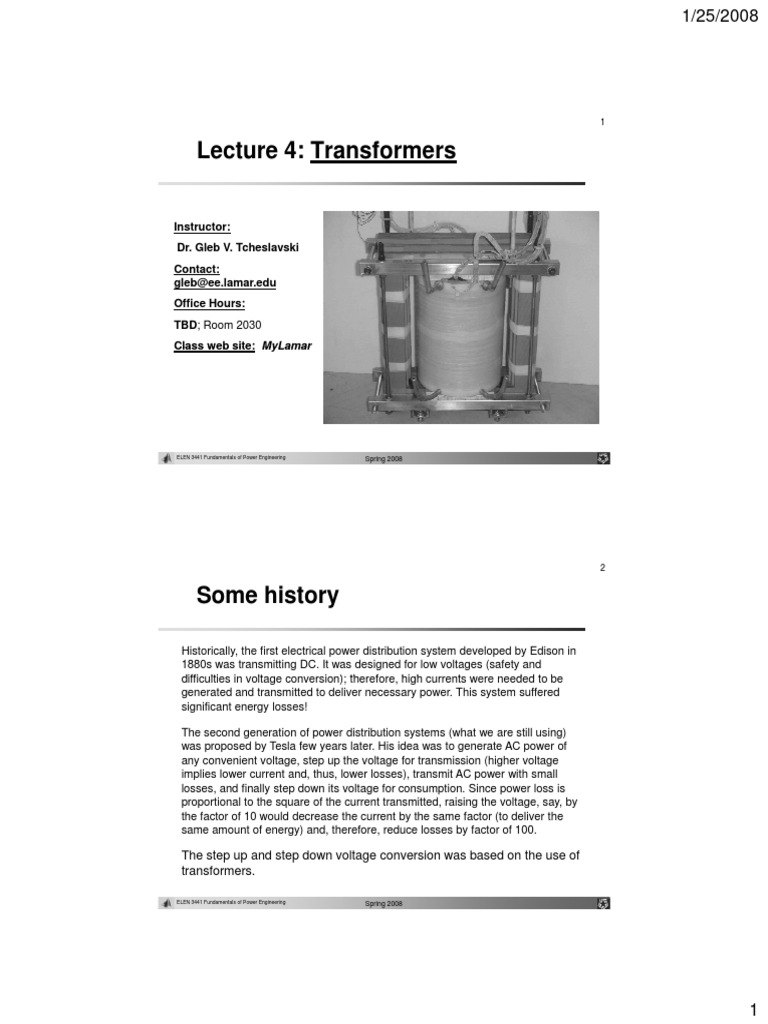 Lecture 04 - Transformers PDF | PDF | Transformer | Inductor