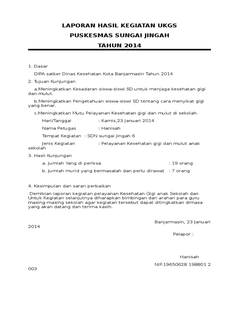 Laporan Hasil Kegiatan Ukgs