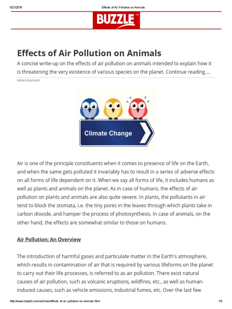 Effects of Air Pollution On Animals | PDF | Atmosphere Of Earth | Air ...