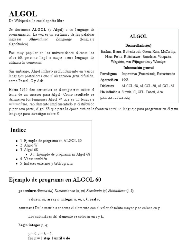 Algol | PDF | Ingeniería de software | Áreas de informática