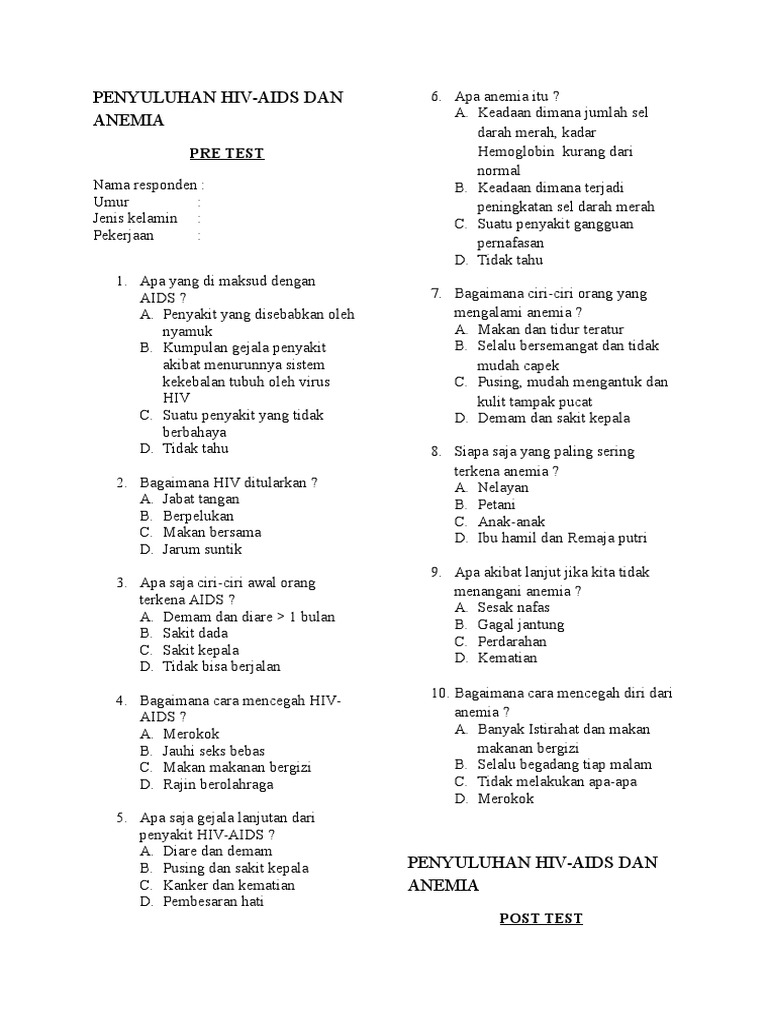 Soal Pre N Post Penyuluhan Hiv