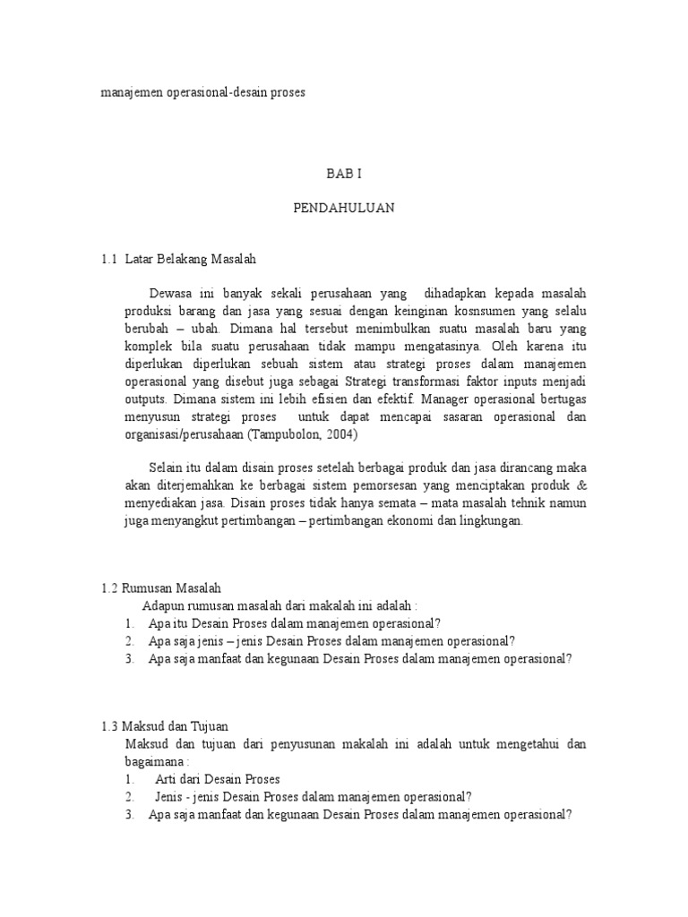 Manajemen Operasional Desain Proses