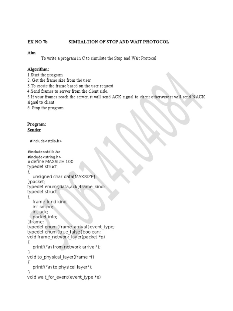 Stop and Wait Protocol Simulation in C | PDF | Computers