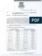 CSC COMEX Schedule for 3rd Quarter 2014