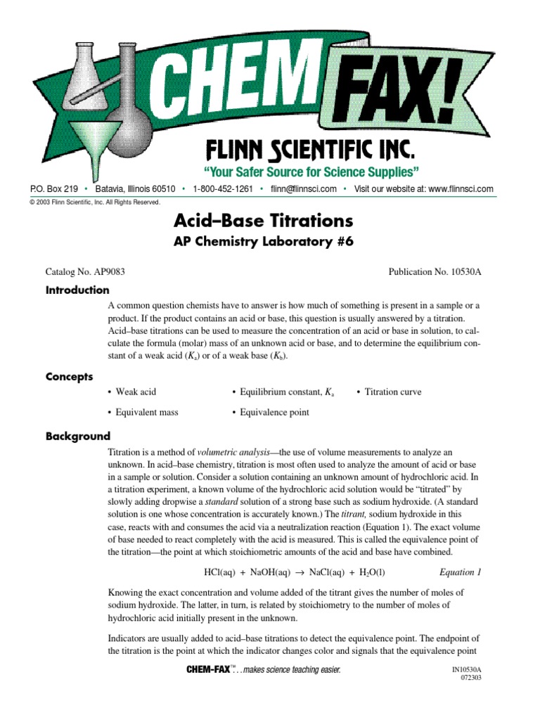 Acid Base Titration Lab 6 | PDF | Titration | Chemistry