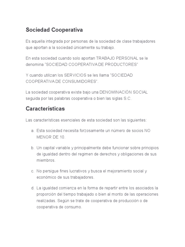 Sociedad Cooperativa | PDF | Cooperativa | Sociedad de responsabilidad ...