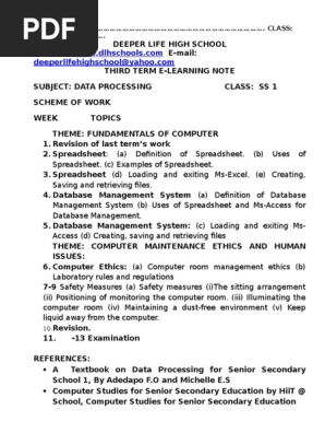 E-Note SS One 3rd Term Data Processing