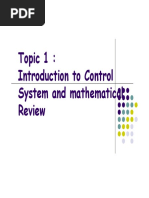 Topic 1: Introduction To Control System and Mathematical Review