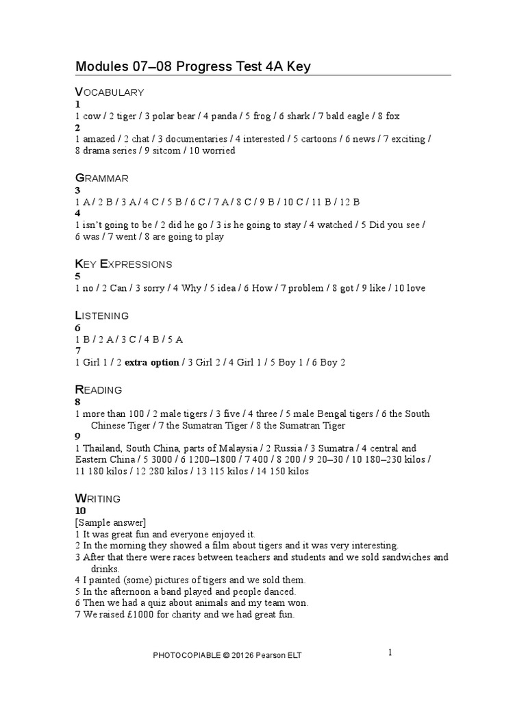 Modules 07-08 Progress Test 4A Key: Ocabulary | PDF | Cooking, Food & Wine