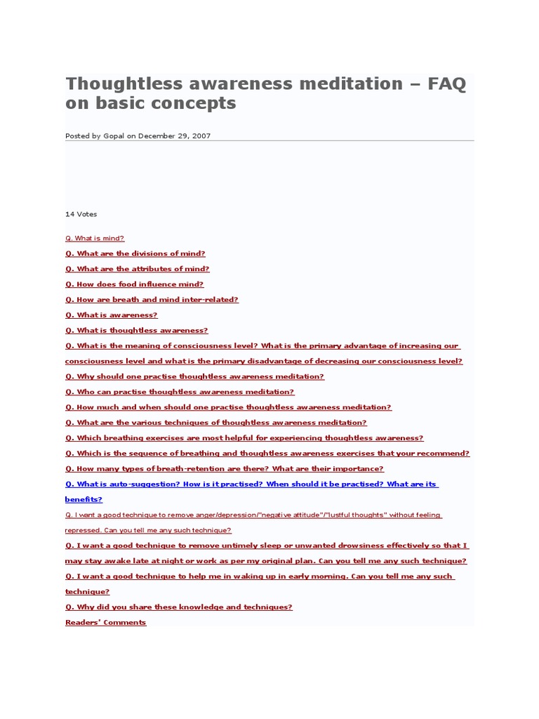 Thoughtless Awareness Meditation Pdf Breathing Thought