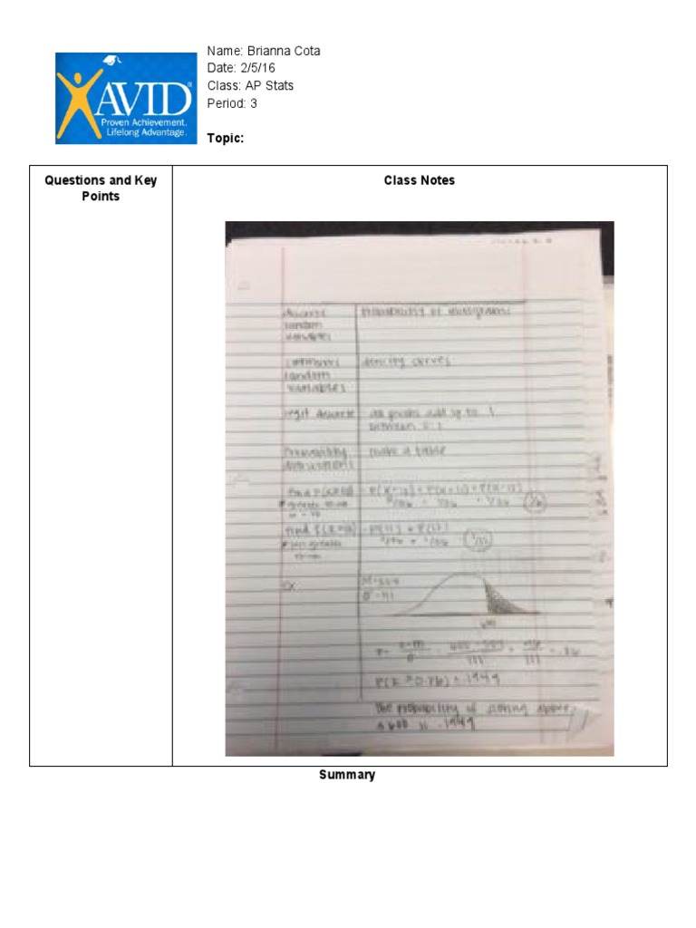 AP Stats Class Notes on Random Variables | PDF | Wellness