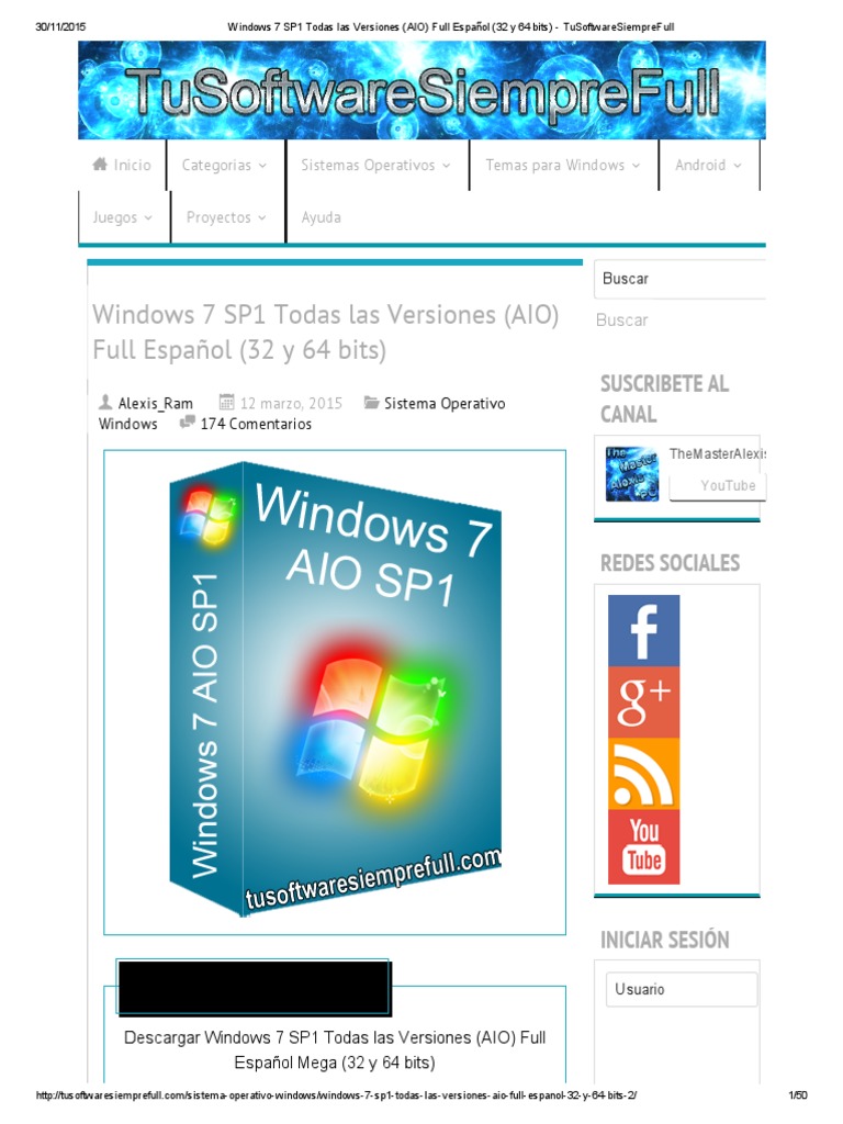 descargar windows 7 sp1 32 y 64 bits