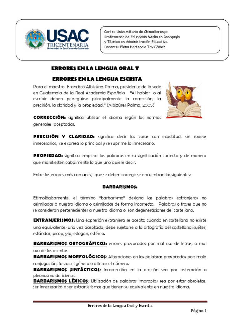 Errores Comunes en Lengua Oral y Escrita | PDF | Verbo | Morfología
