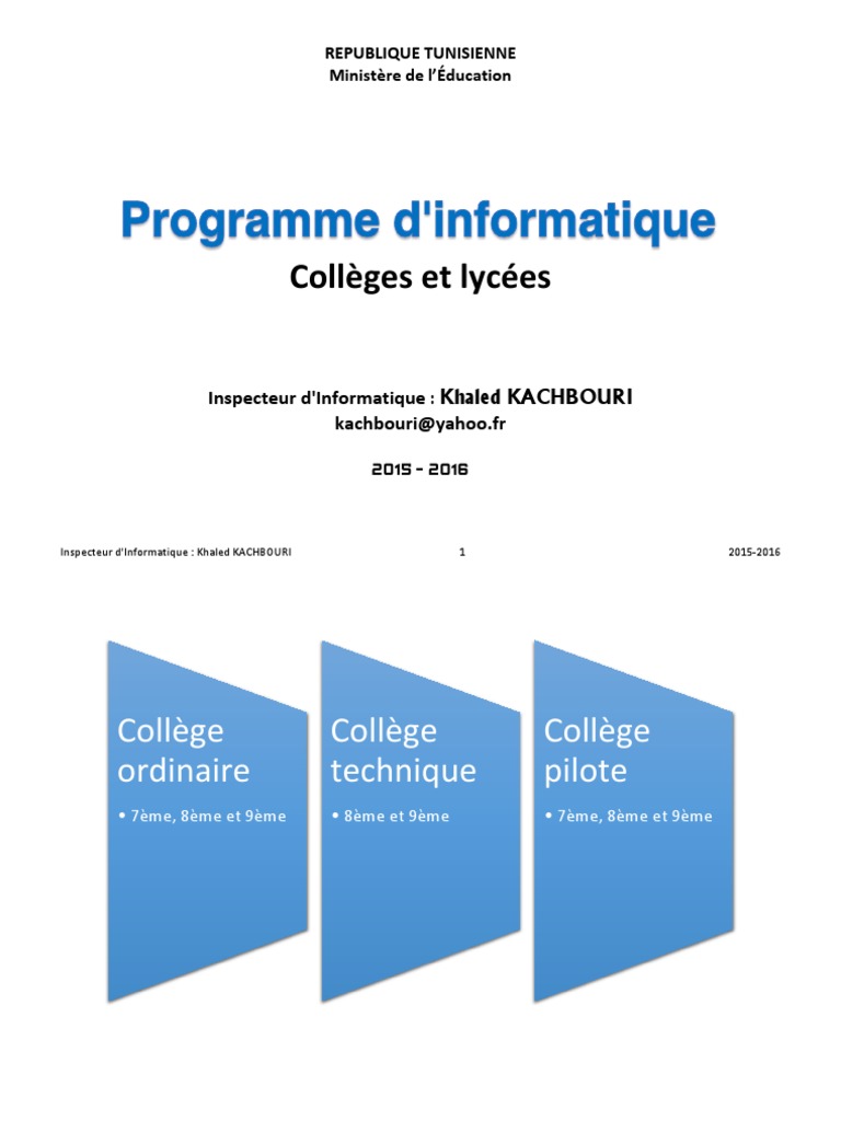 Programme d'Informatique 2015-2016 | PDF | Bases de données | Informatique