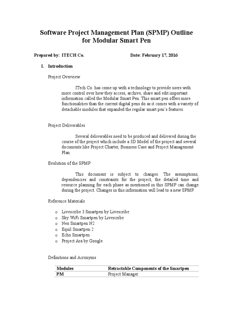 ITech Co. SPMP for Modular Smart Pen Project PDF Software