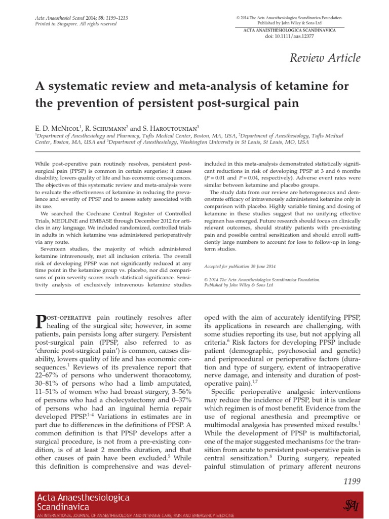 A Systematic Review and Meta-Analysis of Ketamine For PDF | PDF