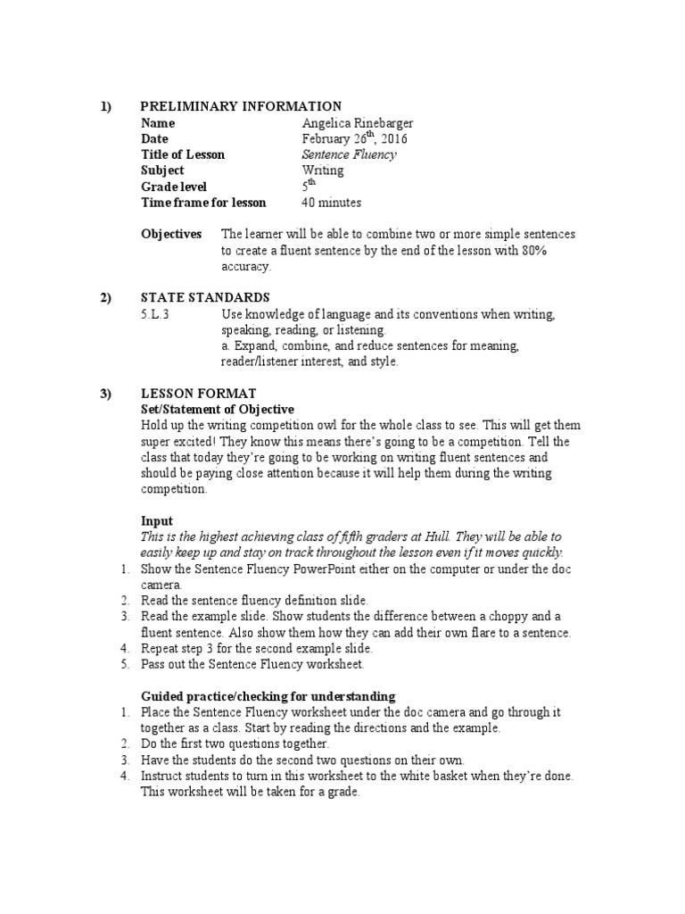 Worksheets Sentence Fluency Worksheets sentence fluency lesson plan semiotics