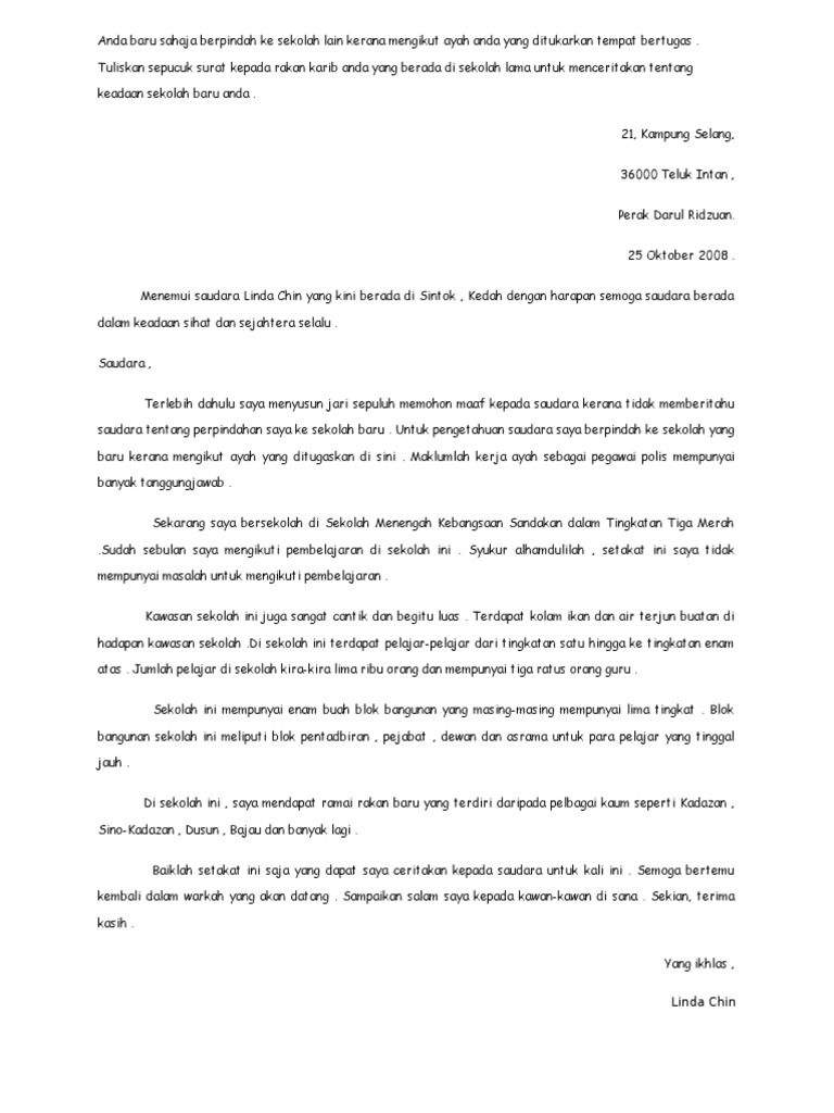 Karangan Surat Kiriman Tidak Rasmi Pdf