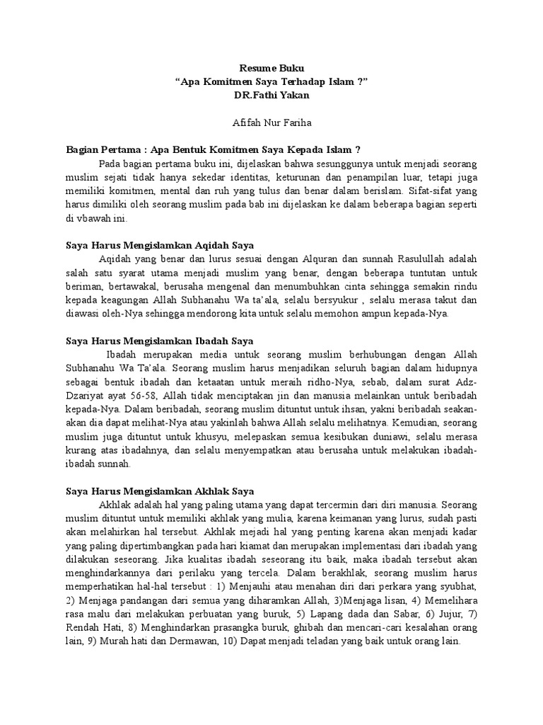 Resume Buku Apa Komitmen Saya Untuk Islam