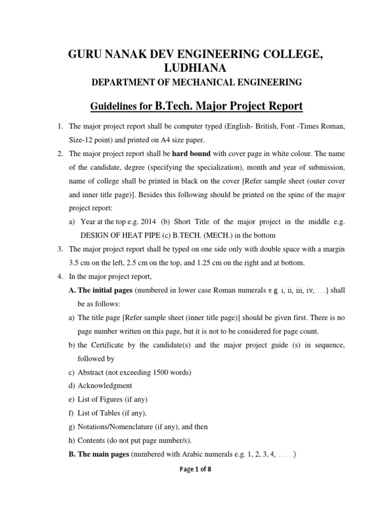 B.Tech Major Project Report Guidelines | PDF | Mechanical Engineering ...