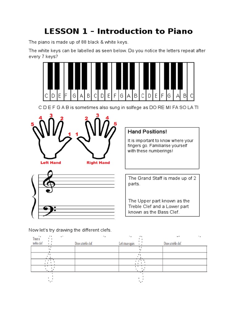 Beginner Piano Lesson 1 Guide | PDF