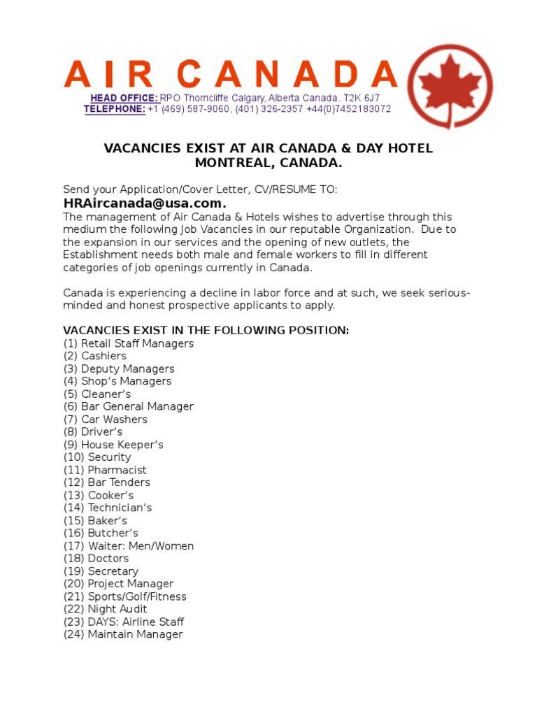Vacancies Exist at Air Canada | PDF