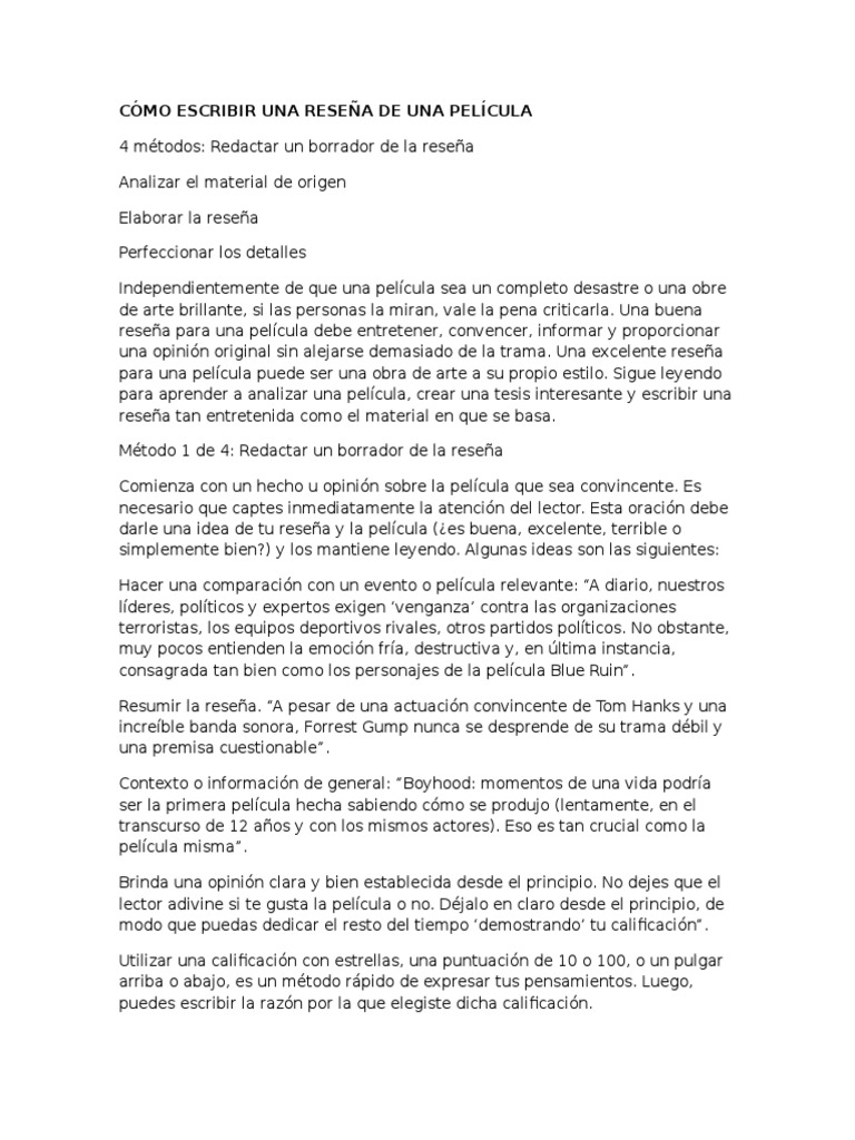 Cómo Escribir Una Reseña de Una Película | PDF | Cinematografía