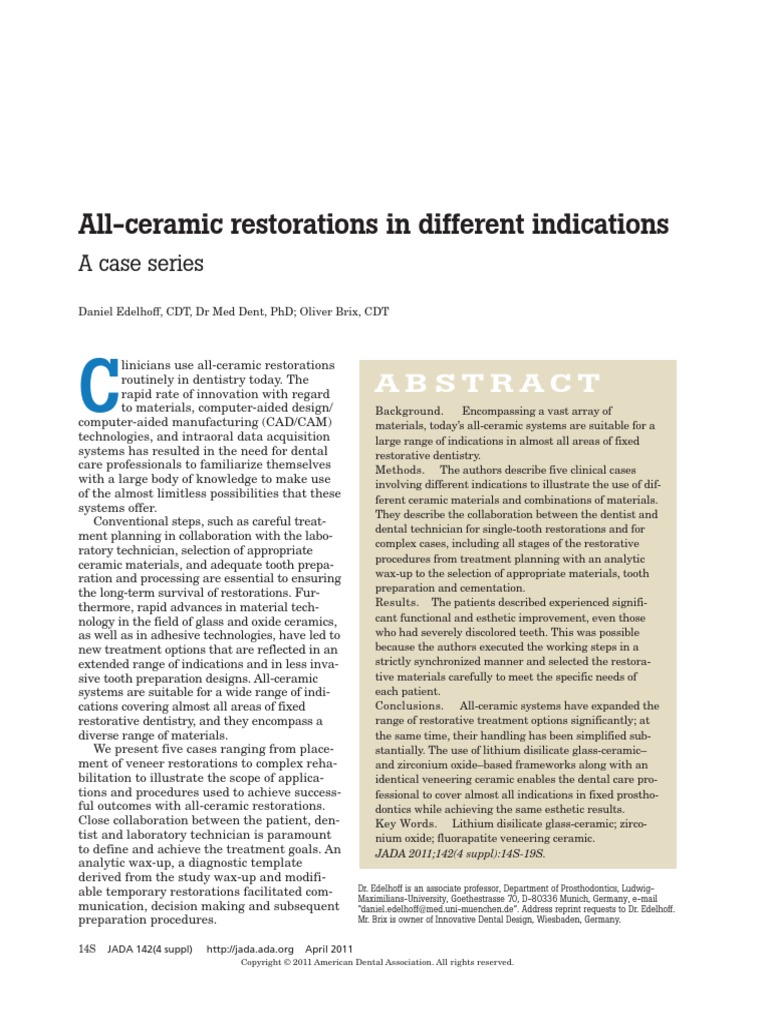 Indications For All Ceramic Restorations | PDF | Dentistry | Mouth