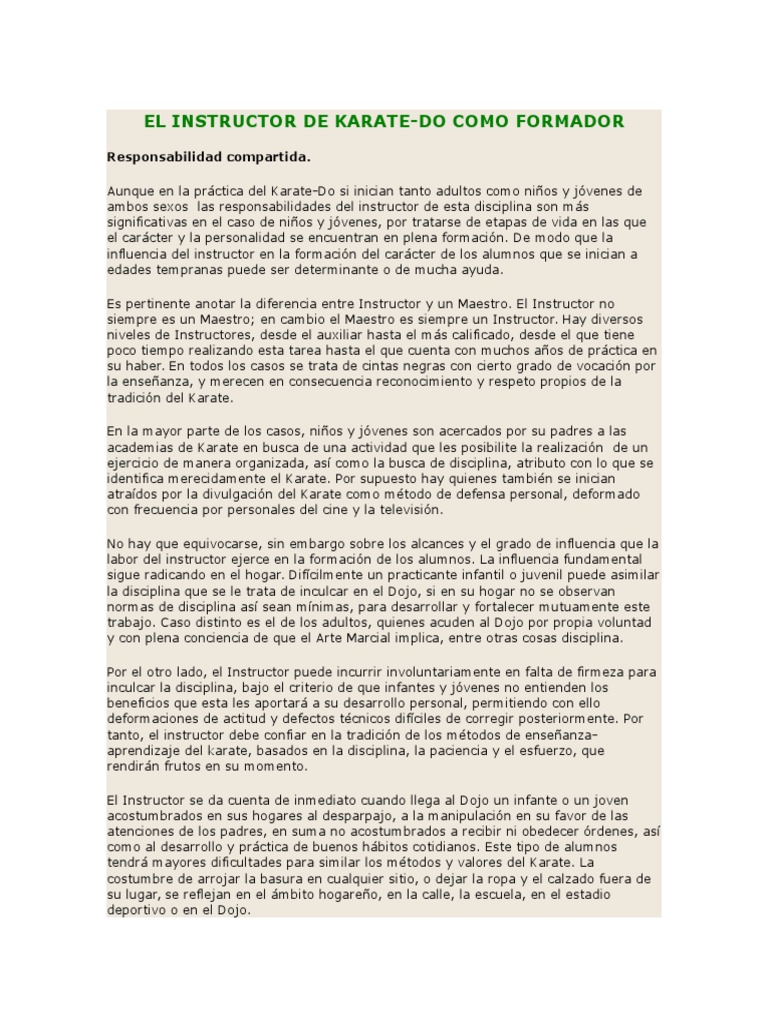 Instructor de Karate-Do: Formación y Disciplina | PDF | Kárate ...