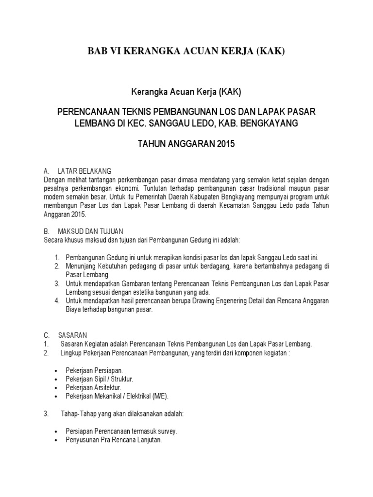 CONTOH Kerangka Acuan Kerja Kak Pasar CONTOH Kerangka Acuan Kerja Kak Pasar