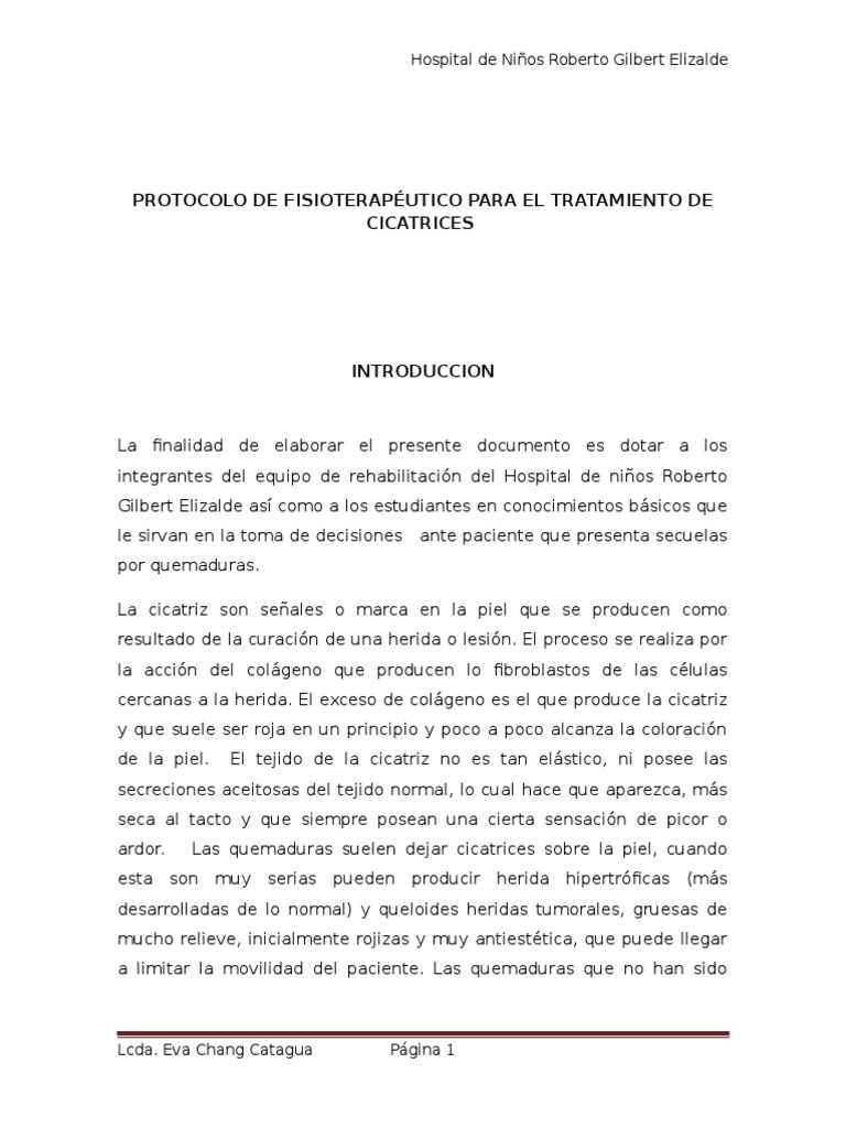 Protocolo de Fisioterapéutico para El Tratamiento de Cicatrices Por  Quemaduras | PDF | Herida | Quemar