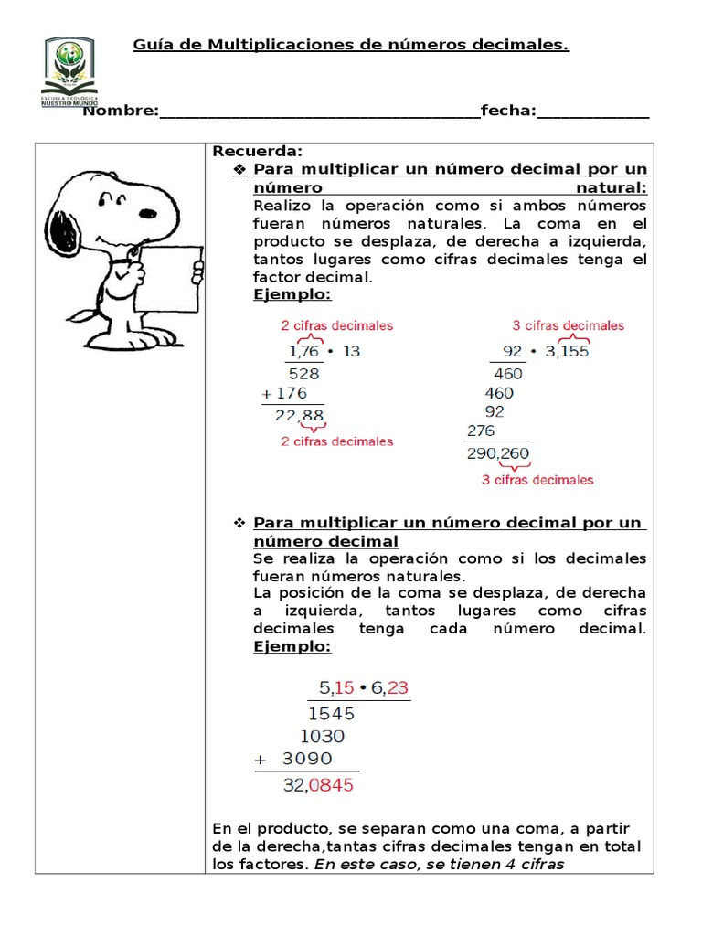 Guia de Multiplicación de Decimales.