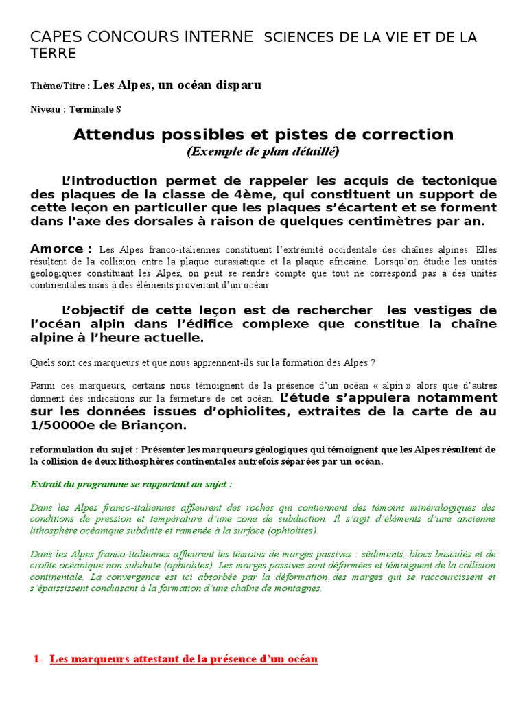 Correction Les Alpes Un Ocean Disparu