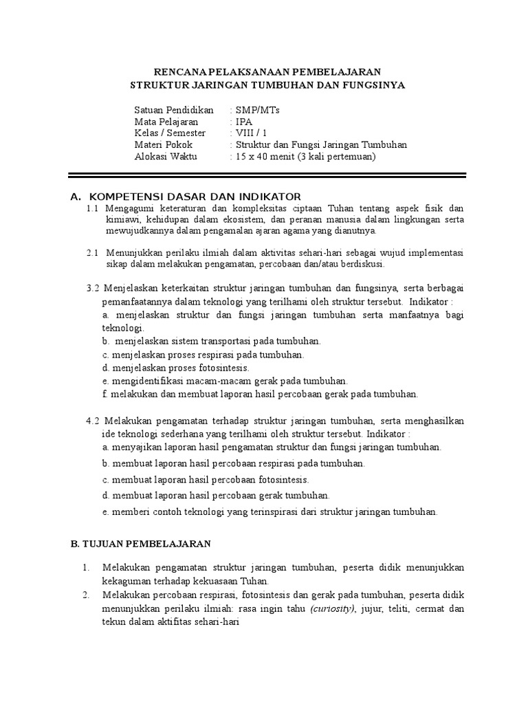 RPP VIII - Bab 2 - Struktur Dan Fungsi Jaringan Tumbuhan