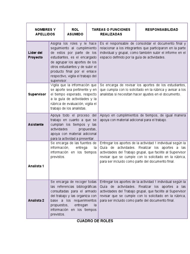 Cuadro de Roles | PDF