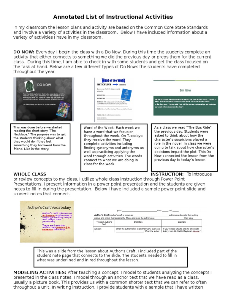 Annotated Instructional Activities List | PDF | Cognition | Pedagogy