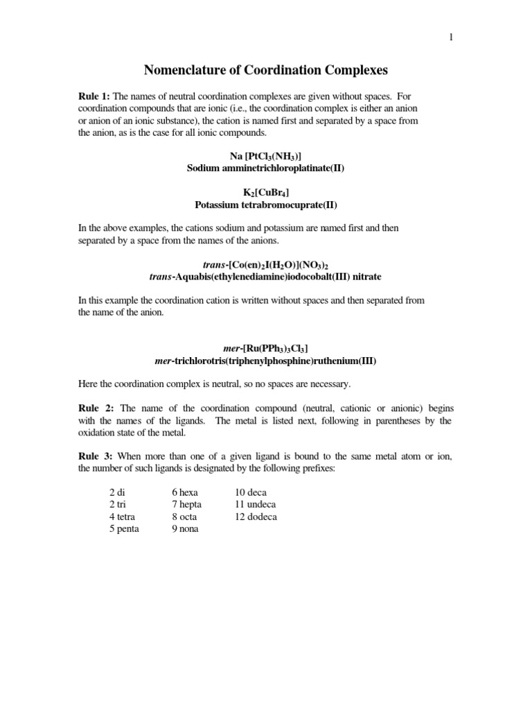 Coordination Complex Nomenclature Guide | PDF | Coordination Complex | Ion
