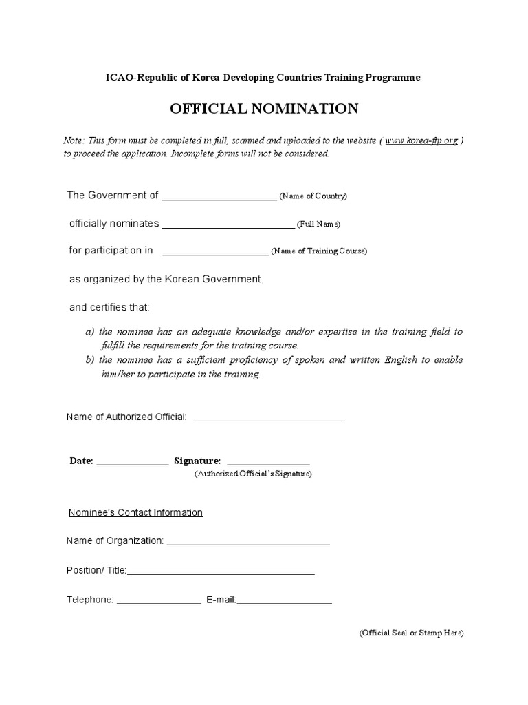 Korea Training Programme Nomination Form | PDF