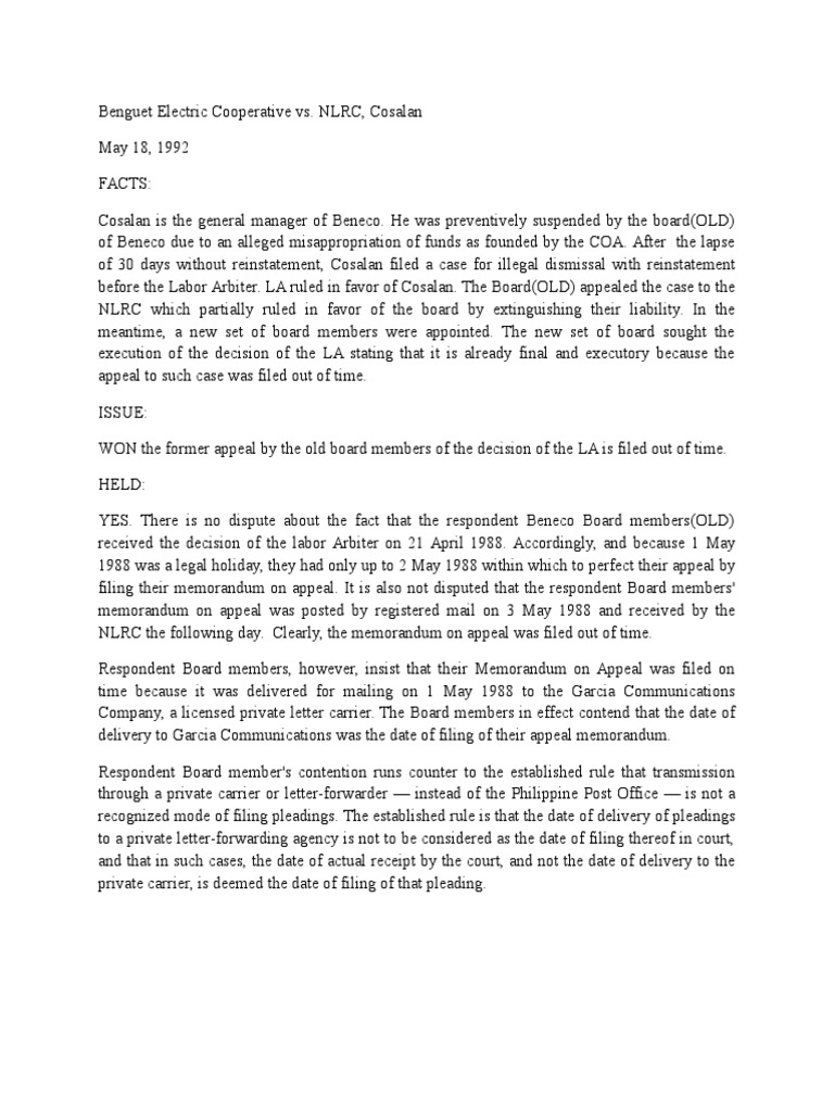 Benguet Electric Coop Vs NLRC | PDF