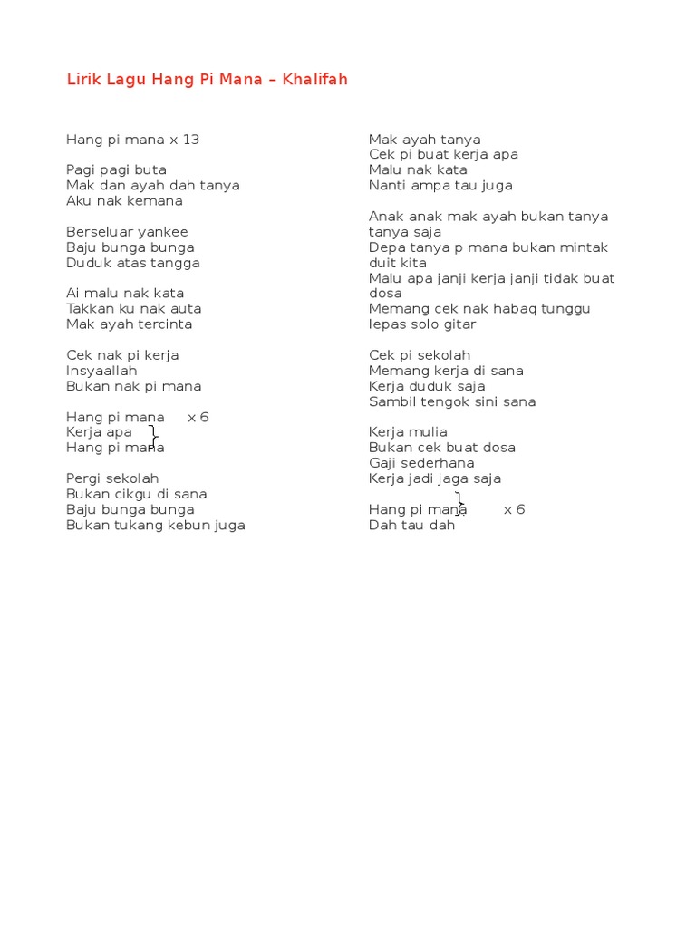 Lirik Lagu Hang Pi Mana Dan Projektor Pdf