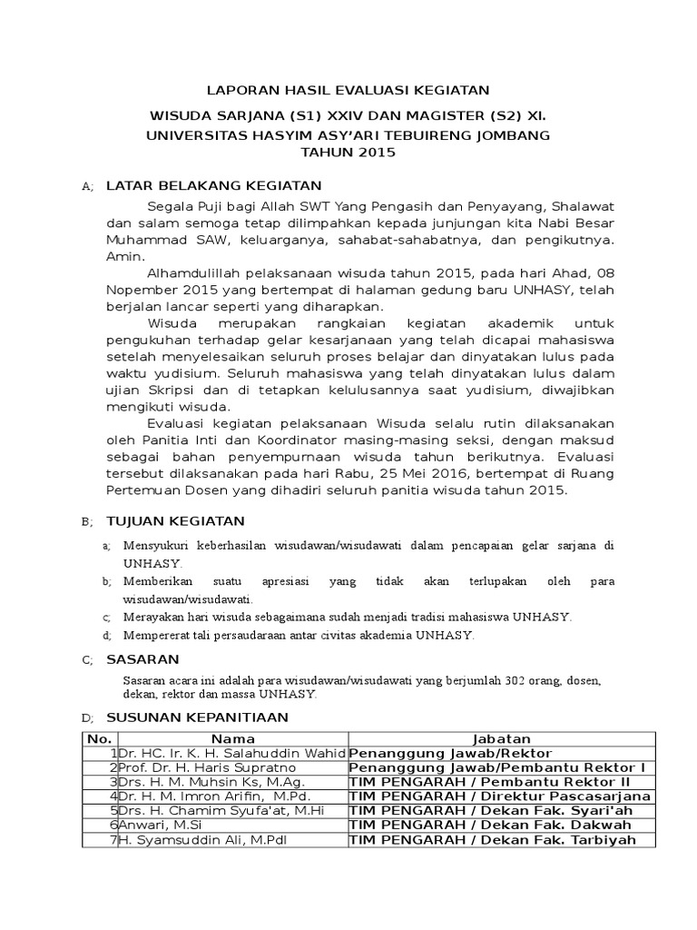Laporan Hasil Evaluasi Wisuda 2015