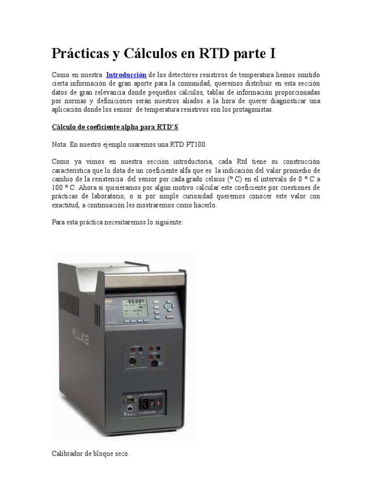 Cálculo RTD | PDF | Resistencia Eléctrica y Conductancia | Ecuaciones