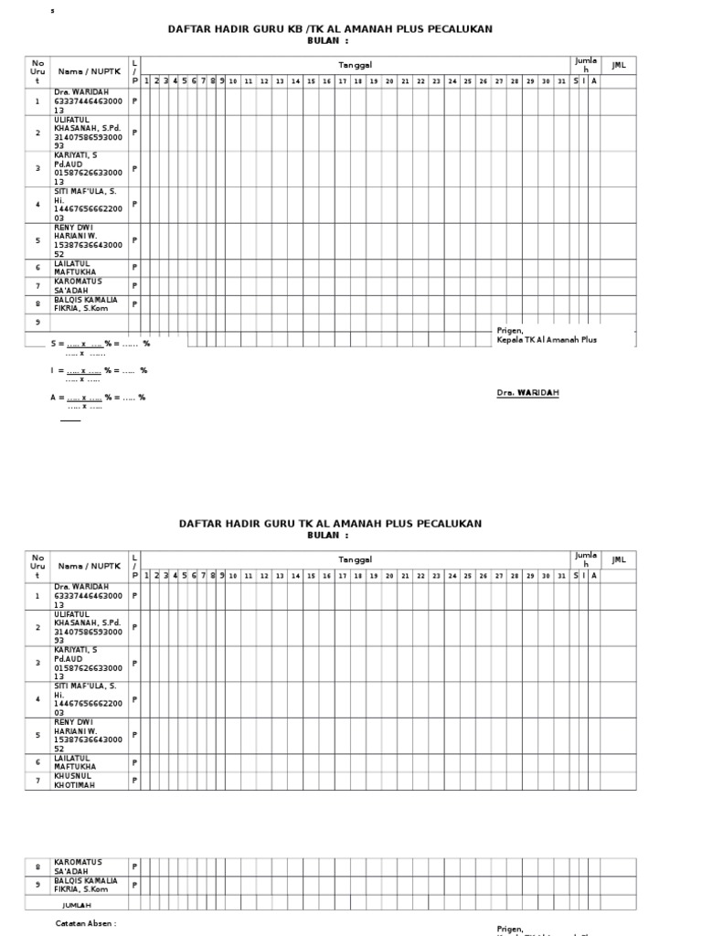 Format Daftar Hadir Guru 2019 Delinewstv
