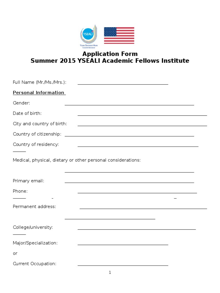 YSEALI Academic Fellows Application Form | PDF | Social Science